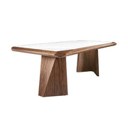 Kortárs stílusú, nagyméretű, diófa furnérral borított, dizájn étkezőasztal porcelán betéttel.