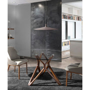 Kortárs stílusú, kőrisfából készült, dizájn étkezőasztal edzett üveglappal.