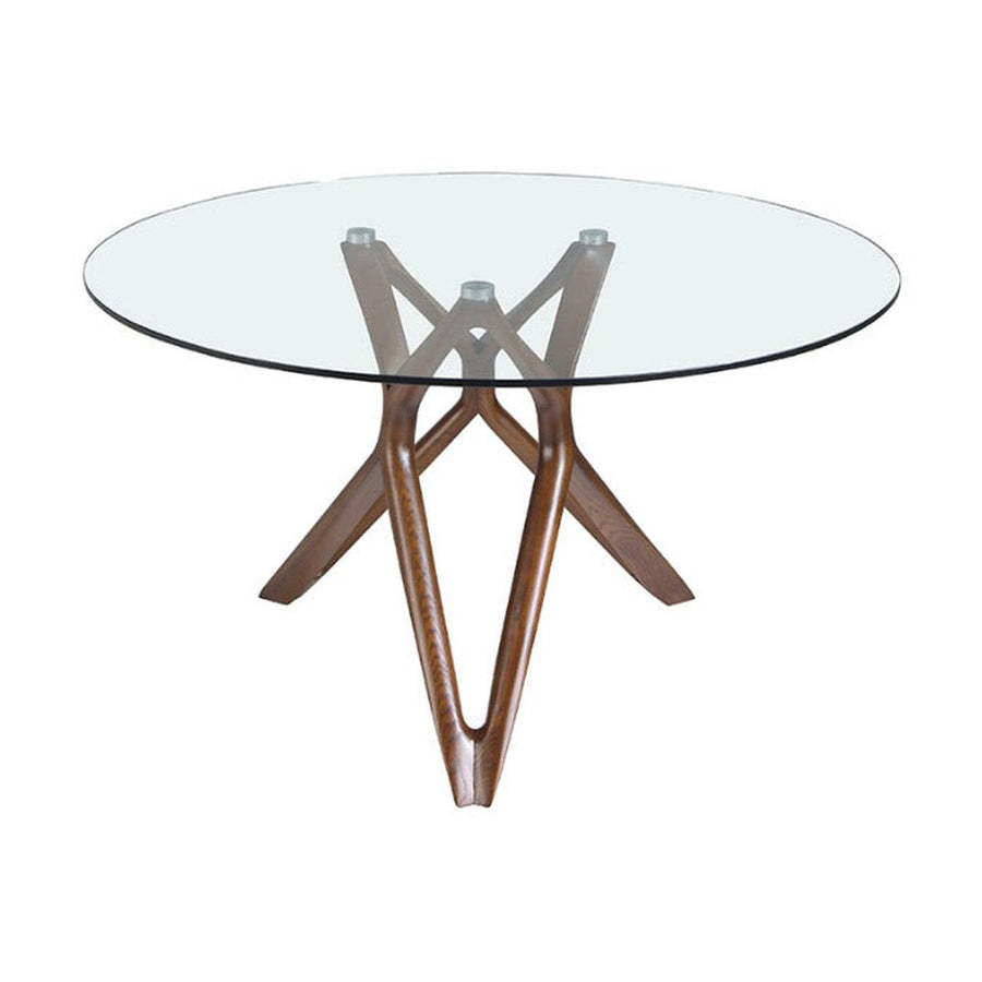 Kortárs stílusú, kőrisfából készült, dizájn étkezőasztal edzett üveglappal.