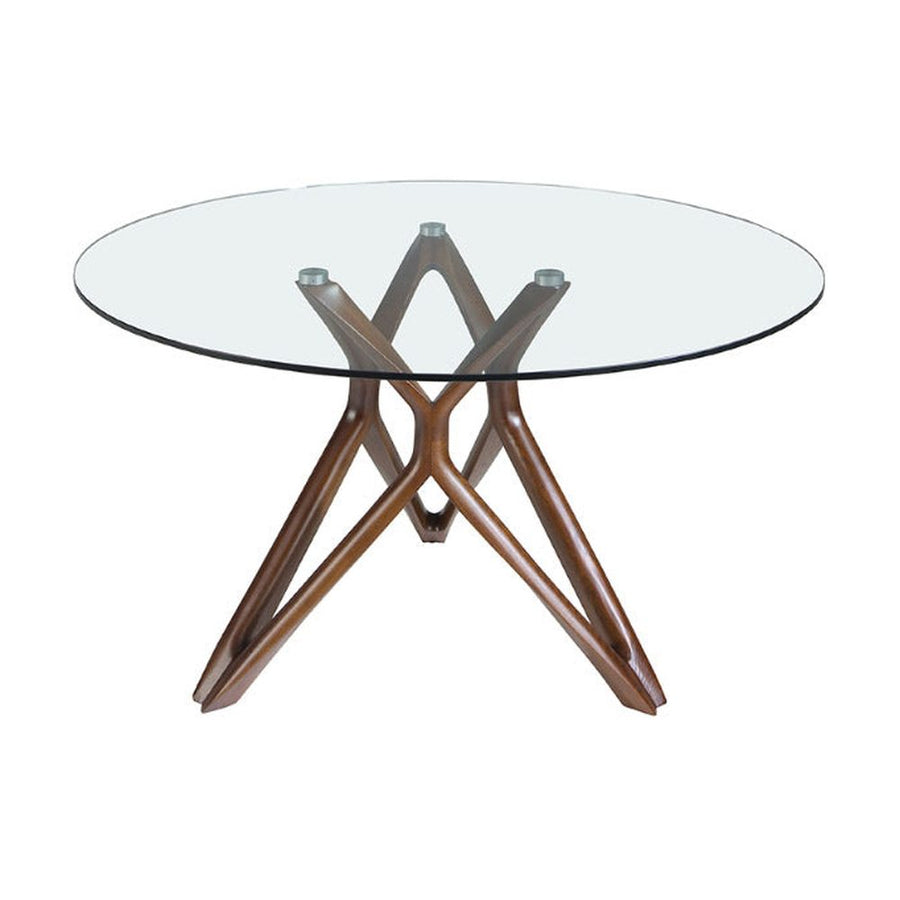 Kortárs stílusú, kőrisfából készült, dizájn étkezőasztal edzett üveglappal.