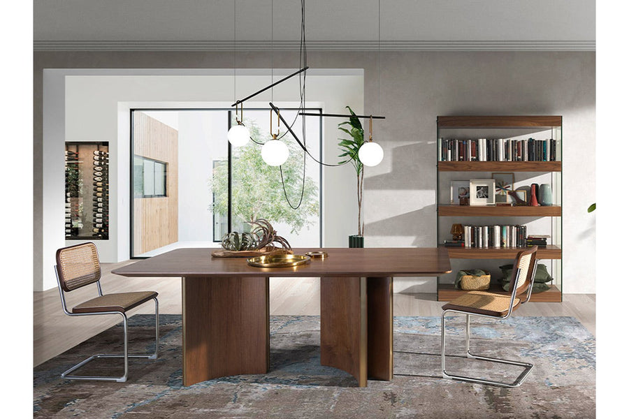 Kortárs stílusú, nagyméretű, diófa furnérral borított, dizájn étkezőasztal.