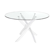 Kortárs stílusú, fehér színű, acélból készült, dizájn étkezőasztal edzett üveglappal.