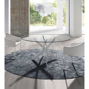 Kortárs stílusú, fehér színű, acélból készült, dizájn étkezőasztal edzett üveglappal.