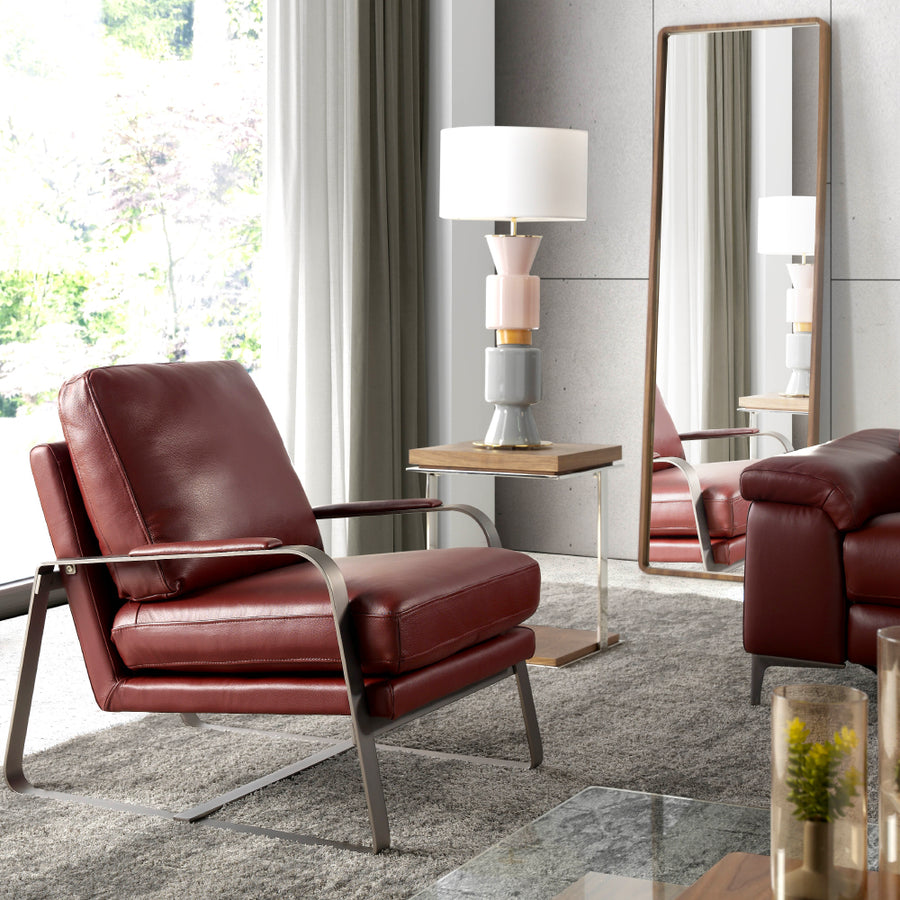 Kortárs stílusú, diófa furnérral borított kerettel rendelkező, dizájn falitükör.