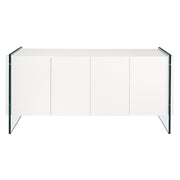 Fehér dizájn komód elölnézetben üveg lábazattal