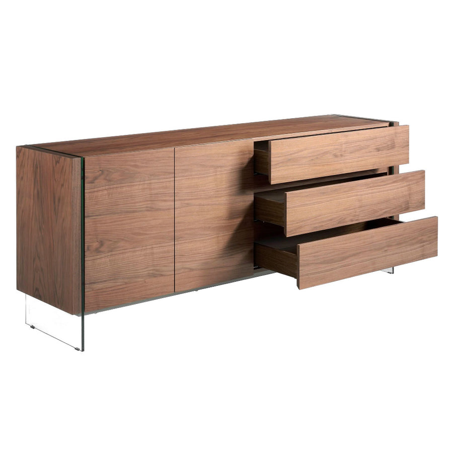 Angel Cerdá dizájn komód három fiókkal és üveg lábazattal