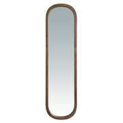 Kortárs stílusú, diófa furnérral borított kerettel rendelkező, dizájn falitükör.