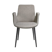Kortárs stílusú, szürke színű szövettel kárpitozott, acél szerkezetű, dizájn étkezőszék.