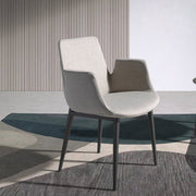 Kortárs stílusú, szürke színű szövettel kárpitozott, acél szerkezetű, dizájn étkezőszék.