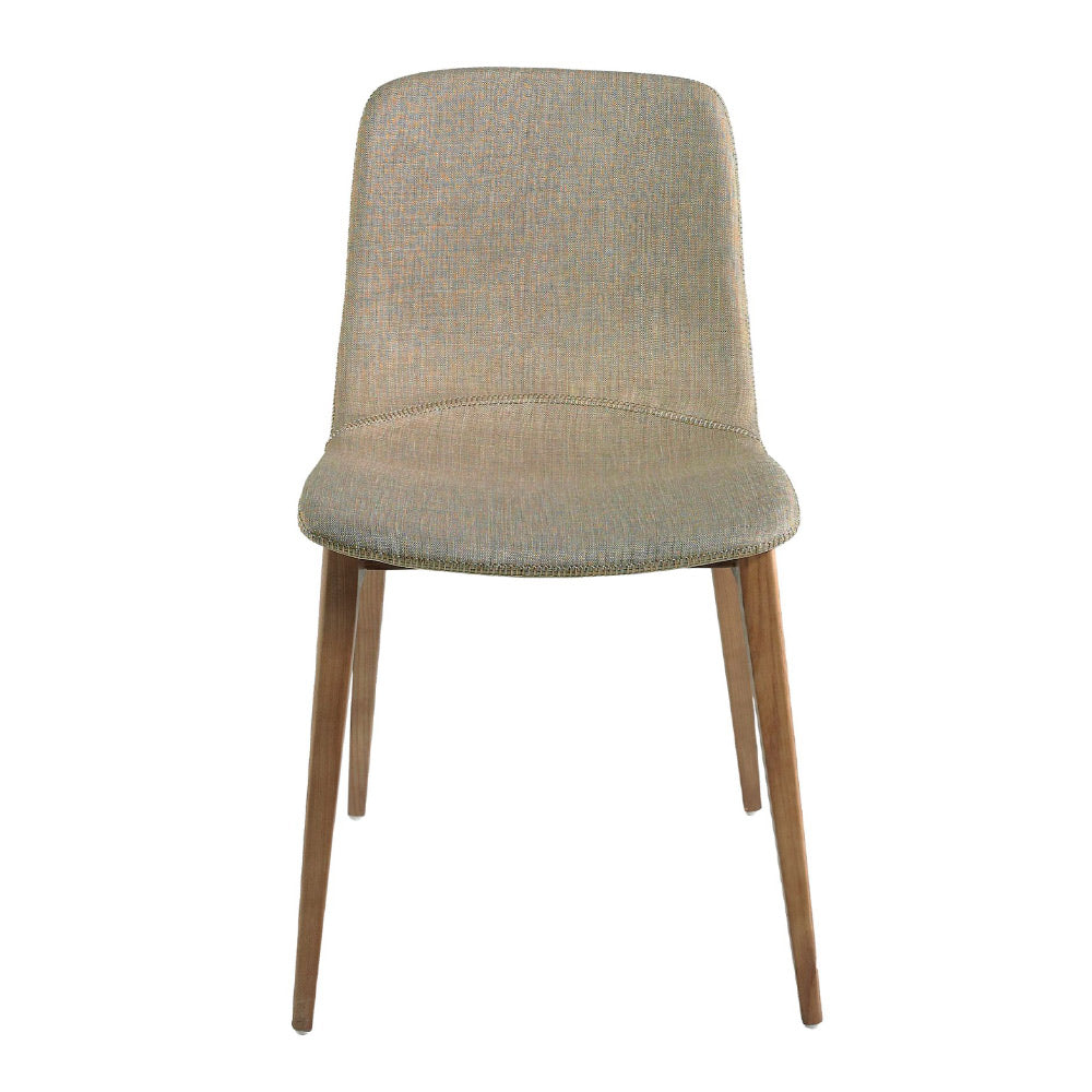 Angel Cerdá bézs kárpitozott étkezőszék elölnézetben tömör fa lábakkal