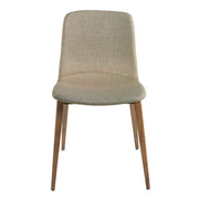 Bézs színű szövettel kárpitozott, kőrisfából készült étkezőszék.