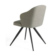 Kortárs stílusú, szürke színű szövettel kárpitozott, acél szerkezetű étkezőszék.