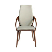 Krémszínű műbőrrel kárpitozott, kőrisfából készült, formatervezett dizájn étkezőszék.
