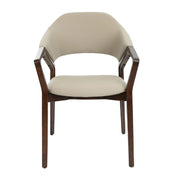 Angel Cerdá bézs karfás étkezőszék elölnézetben kőrisfa szerkezettel