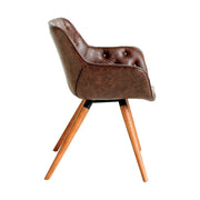 Barna műbőrrel kárpitozott, kőrisfából készült, formatervezett dizájn étkezőszék.