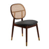 Angel Cerdá kőrisfa étkezőszék rattan háttámlával és fekete műbőr ülőfelülettel