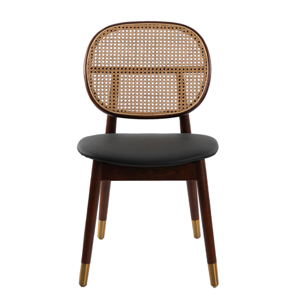 Angel Cerdá rattan háttámlás étkezőszék elölnézetben diószínű vázzal