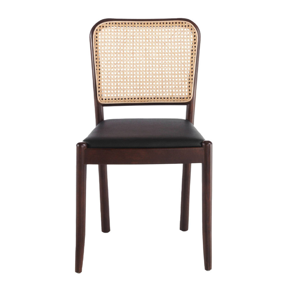 Angel Cerdá rattan háttámlás étkezőszék elölnézetben diószínű vázzal