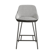 Kortárs, fekete fémvázas, dizájn bárszék szürke szövet és fekete műbőr kárpitozással.