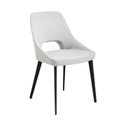 Kortárs stílusú, szürke színű szövettel kárpitozott, acél szerkezetű dizájn étkezőszék.