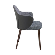 Kortárs stílusú, szürke szövettel és műbőrrel kárpitozott, acél szerkezetű, dizájn étkezőszék.