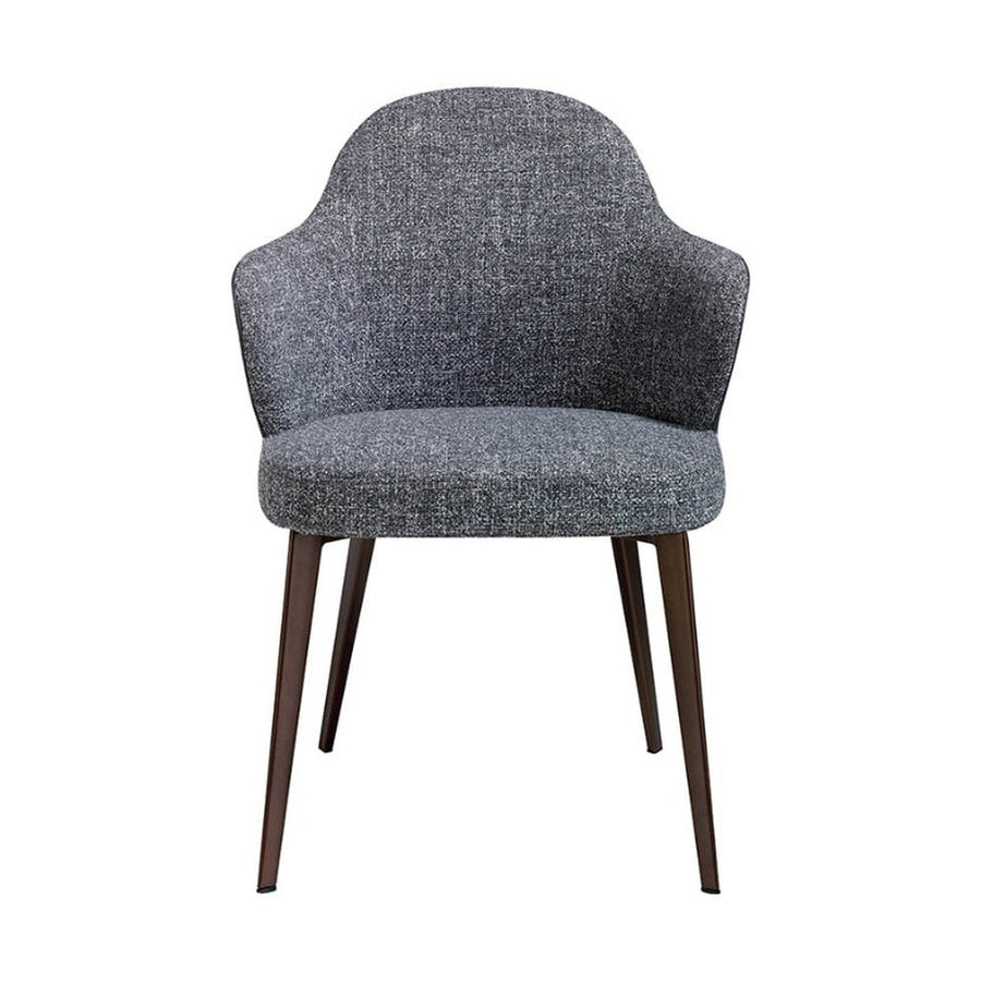 Kortárs stílusú, szürke szövettel és műbőrrel kárpitozott, acél szerkezetű, dizájn étkezőszék.