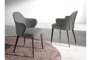 Kortárs stílusú, szürke szövettel és műbőrrel kárpitozott, acél szerkezetű, dizájn étkezőszék.