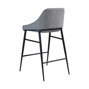 Kortárs stílusú, szürke színű szövettel kárpitozott, fekete fémvázas, dizájn bárszék.