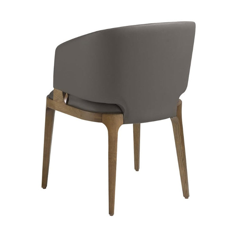 Szürkésbarna műbőrrel kárpitozott, kőrisfából készült, formatervezett dizájn étkezőszék.