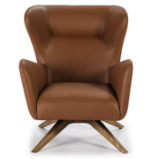 Kortárs stílusú, barna színű műbőrrel kárpitozott, forgatható, dizájn pihenőfotel