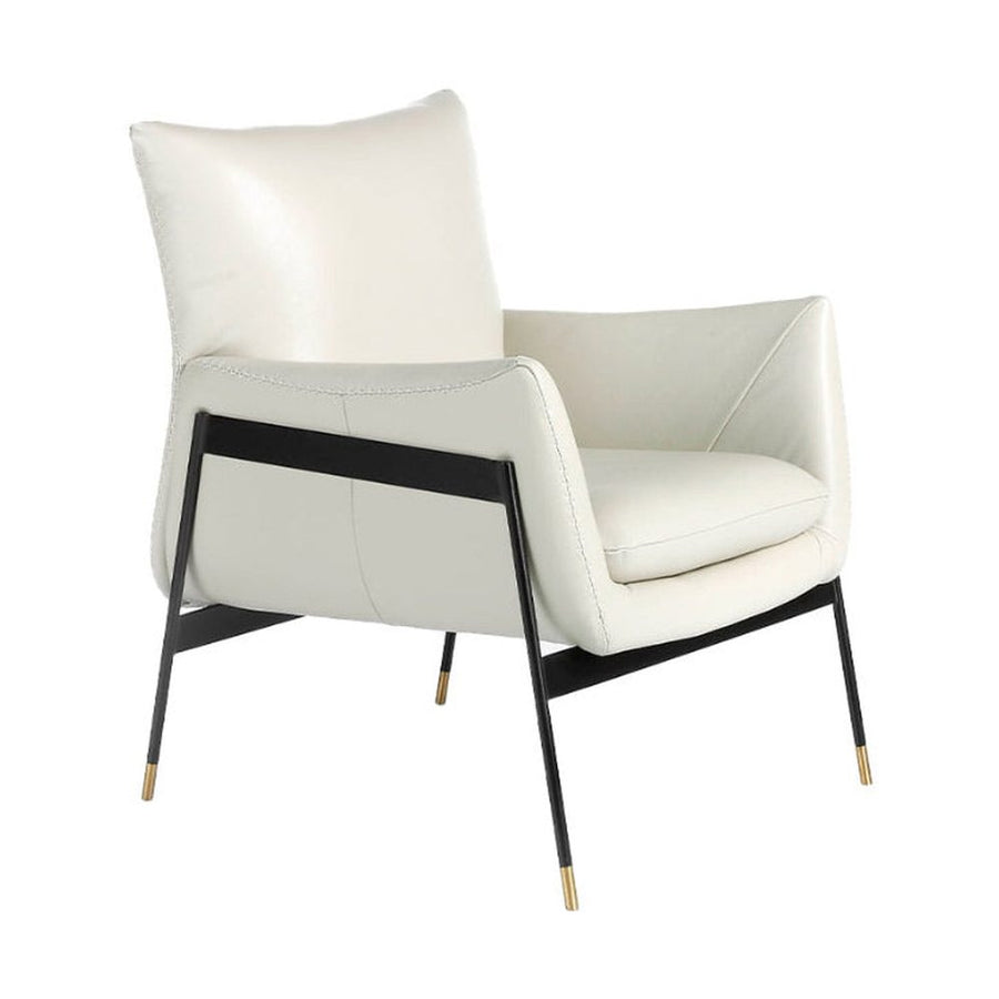 Kortárs stílusú, törtfehér színű, bőr dizájn fotel. acél szerkezettel