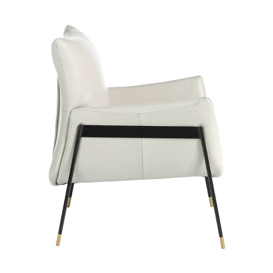 Kortárs stílusú, törtfehér színű, bőr dizájn fotel. acél szerkezettel