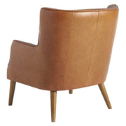 Kortárs stílusú, whiskey-barna bőrrel kárpitozott, dizájn fotel, kőrisfa lábakkal