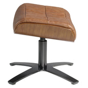 Kortárs, karamellszínű bőrrel kárpitozott, diófa furnérral borított ottomán lábtartó