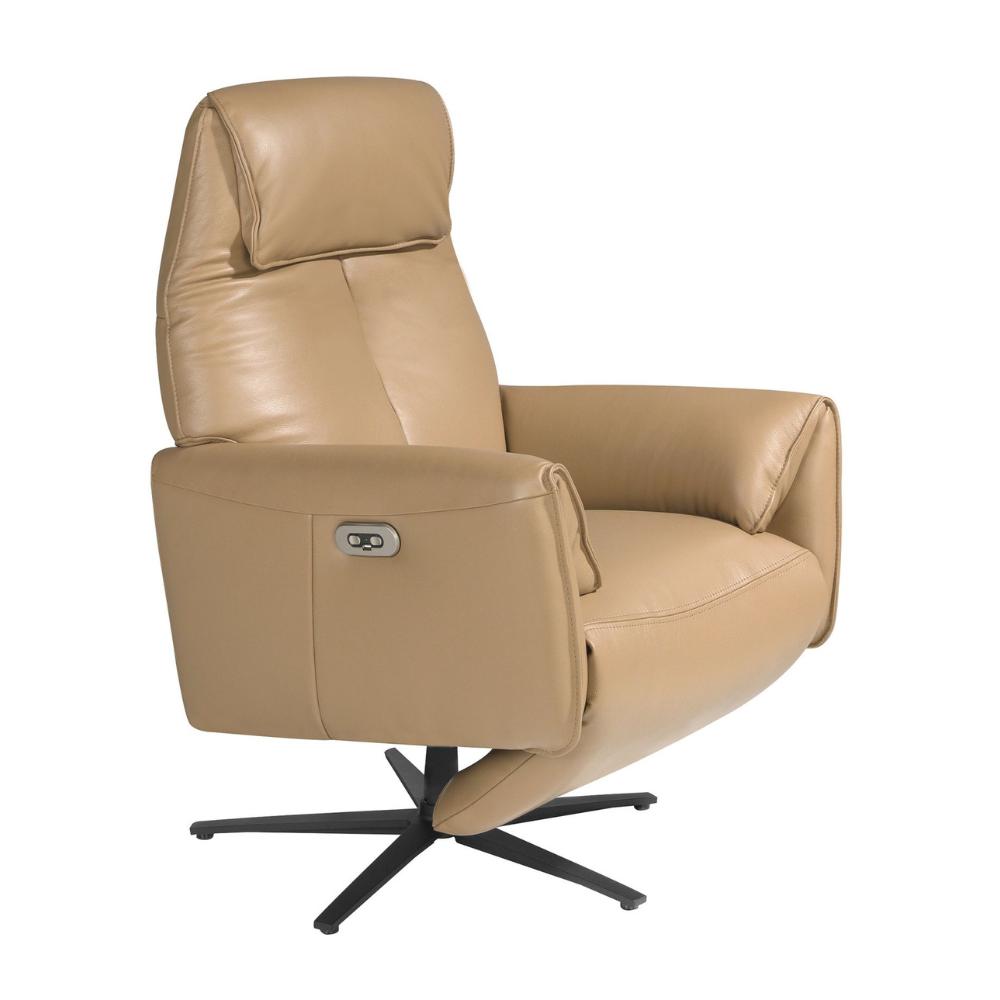 Angel Cerdá homokszínű motoros bőr relax fotel forgó acél talppal