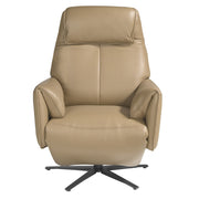 Kortárs stílusú, homokszínű bőrrel kárpitozott, dizájn, forgó pihenőfotel.