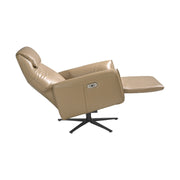 Kortárs stílusú, homokszínű bőrrel kárpitozott, dizájn, forgó pihenőfotel.