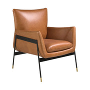 Kortárs stílusú, barna színű, bőr dizájn fotel. acél szerkezettel