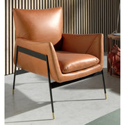 Kortárs stílusú, barna színű, bőr dizájn fotel. acél szerkezettel