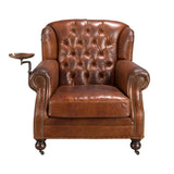 Chesterfield karfás bőrfotel elölnézet gombos háttámlával