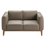 Kortárs taupe bőr kanapé elölnézet 159 cm