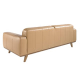 Angel Cerdá homokszínű marhabőr kanapé hátoldal diószínű fa szerkezettel