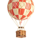 Vintage stílusú, kis méretű, függeszthető, piros-bézs színű dekorációs hőlégballon díszdobozban