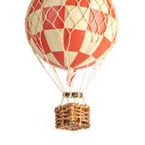 Vintage stílusú, kis méretű, függeszthető, piros-bézs színű dekorációs hőlégballon díszdobozban