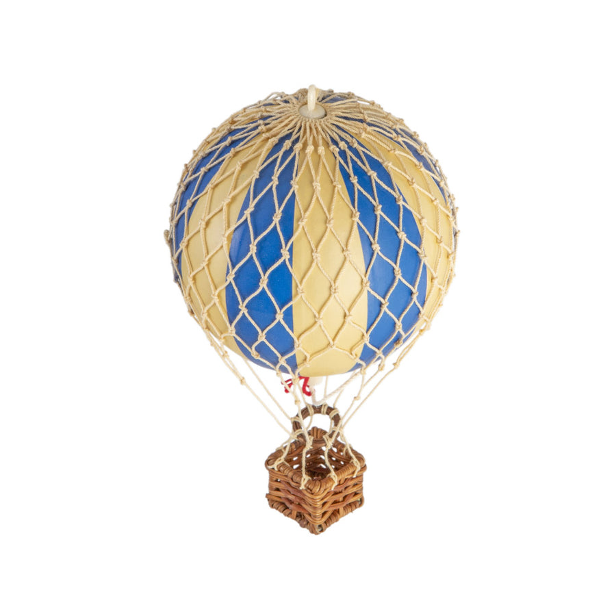 Vintage stílusú, függeszthető kialakítású, kék-bézs színű dekorációs hőlégballon