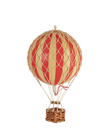 Vintage stílusú, kis méretű, függeszthető, piros-bézs színű dekorációs hőlégballon díszdobozban