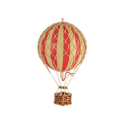 Vintage stílusú, kis méretű, függeszthető, piros-bézs színű dekorációs hőlégballon díszdobozban