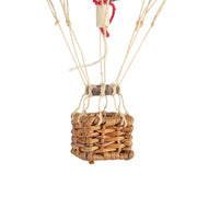 Vintage stílusú, kis méretű, függeszthető, piros-bézs színű dekorációs hőlégballon díszdobozban