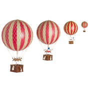 Vintage stílusú, kis méretű, függeszthető, piros-bézs színű dekorációs hőlégballon díszdobozban