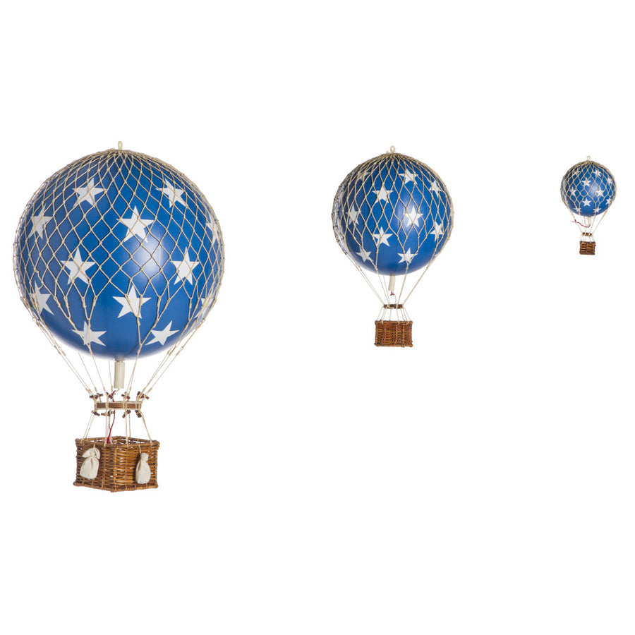 Vintage stílusú, függeszthető kialakítású, kék-bézs színű dekorációs hőlégballon